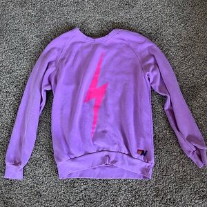 Aviator Nation Lavender Crewneck Sweatshirt with Hot Pink Lightening Bolt
